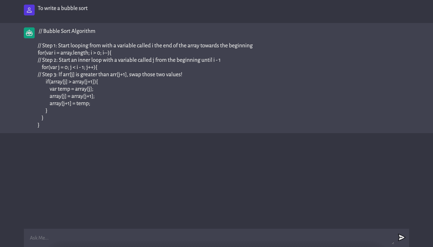 Screenshot of GPT-Powered Chat Bot project